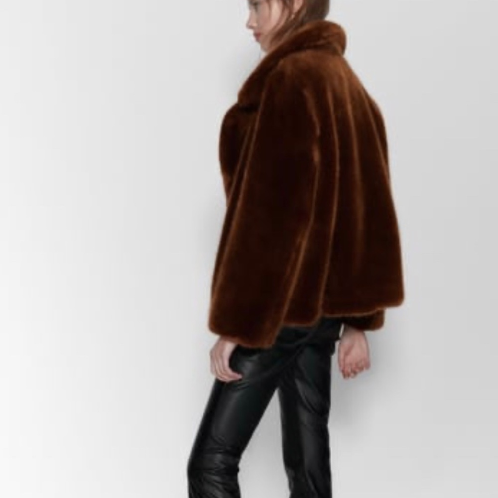 ZARA Faux Fur Coat:Brick, US  L - Picture 3 of 10